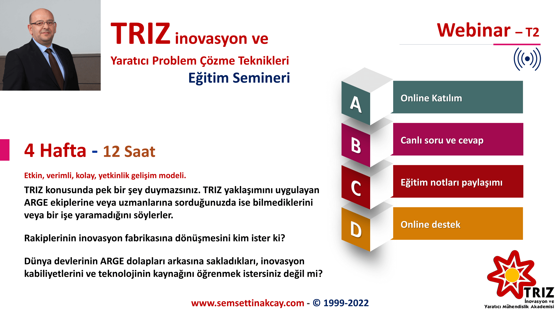 Online TRIZ inovasyon ve Yaratıcı Problem Çözme Teknikleri Eğitim Semineri